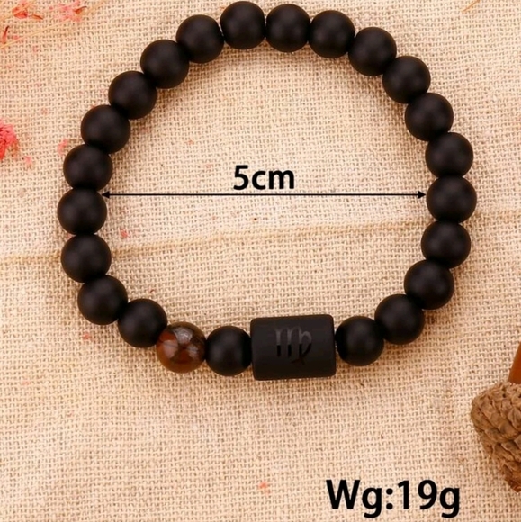 Unisex - Virgo Zodiac Black Beaded Bracelet - Picture 2 of 7